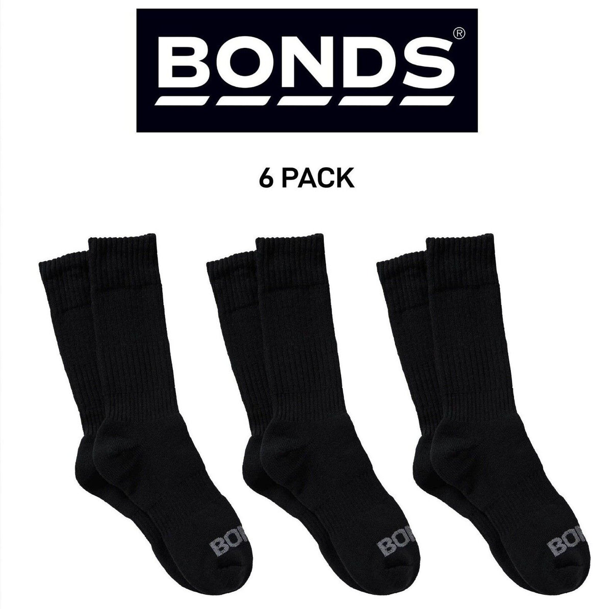 Bonds Mens Cotton Work Socks Durable Comfort and Warmth Fit 6 Pack SYPG2N
