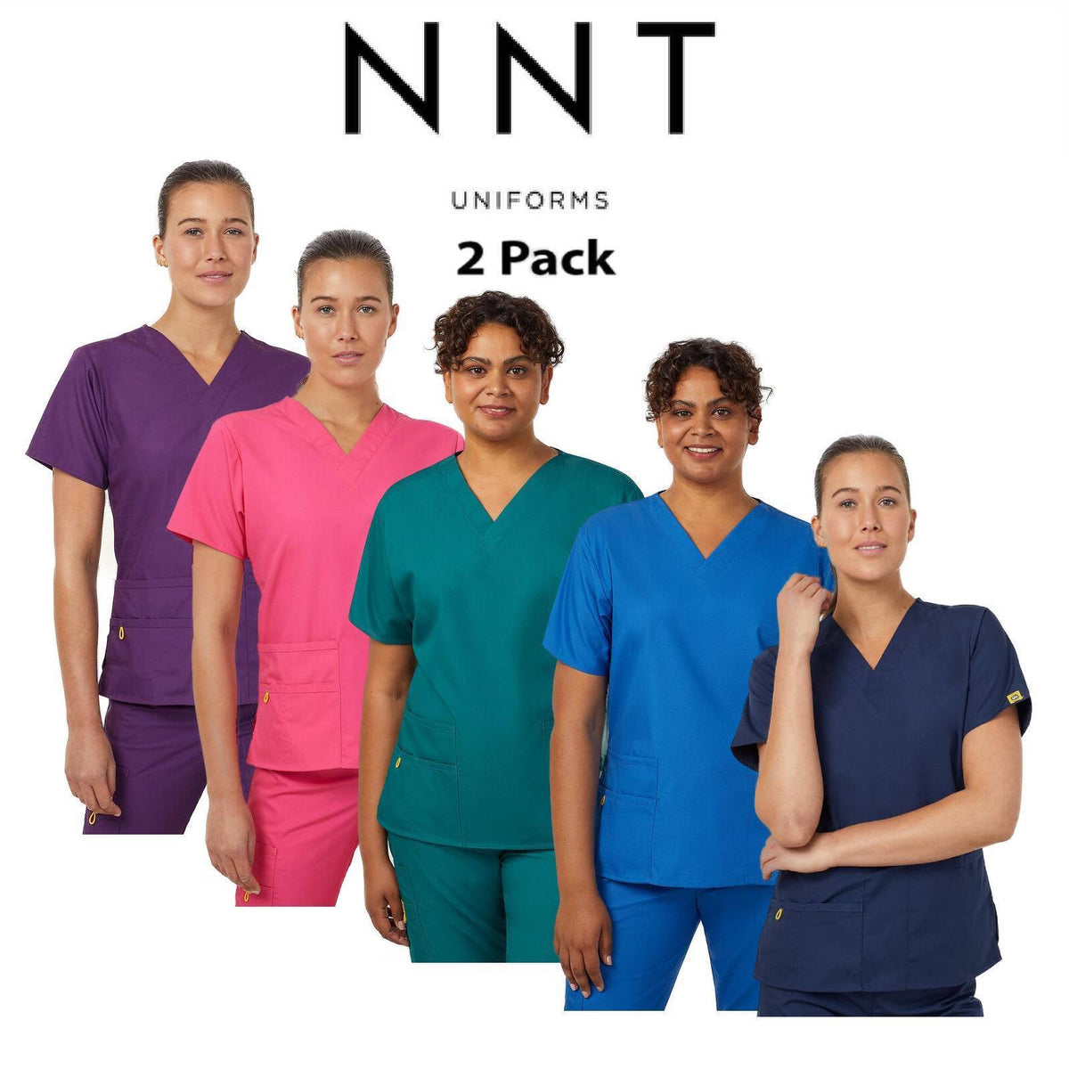 NNT Womens 2 Pack Wonderwink Origins V Neckline Comfy Scrub Top Bravo CATU66-Collins Clothing Co