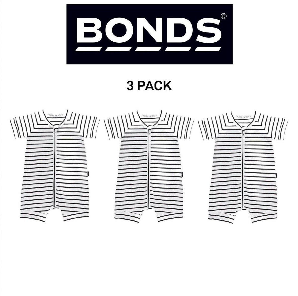Bonds Baby Zip Romper Wondersuit Soft Cotton for Warmth Weather 3 Pack BXNMA
