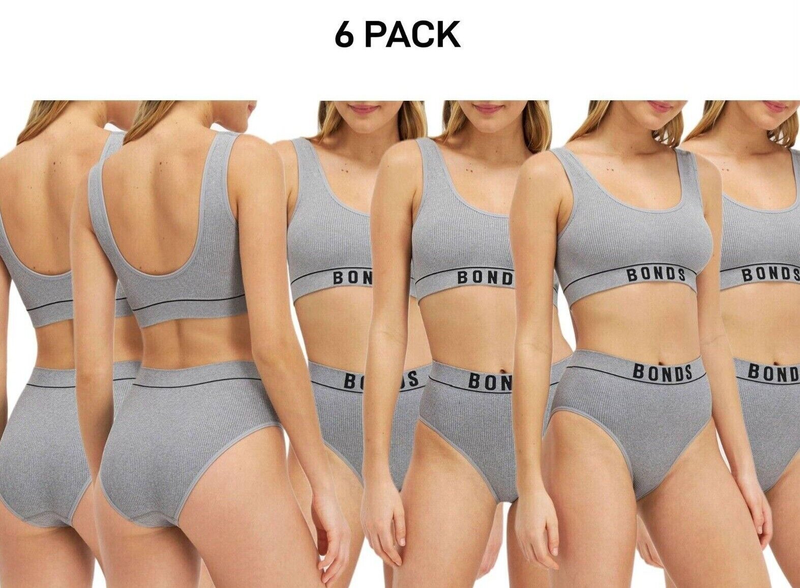 Bonds Womens Retro Rib Hi Hi Bikini Smooth Comfy Stretchable Knit 6 Pack WU8FA