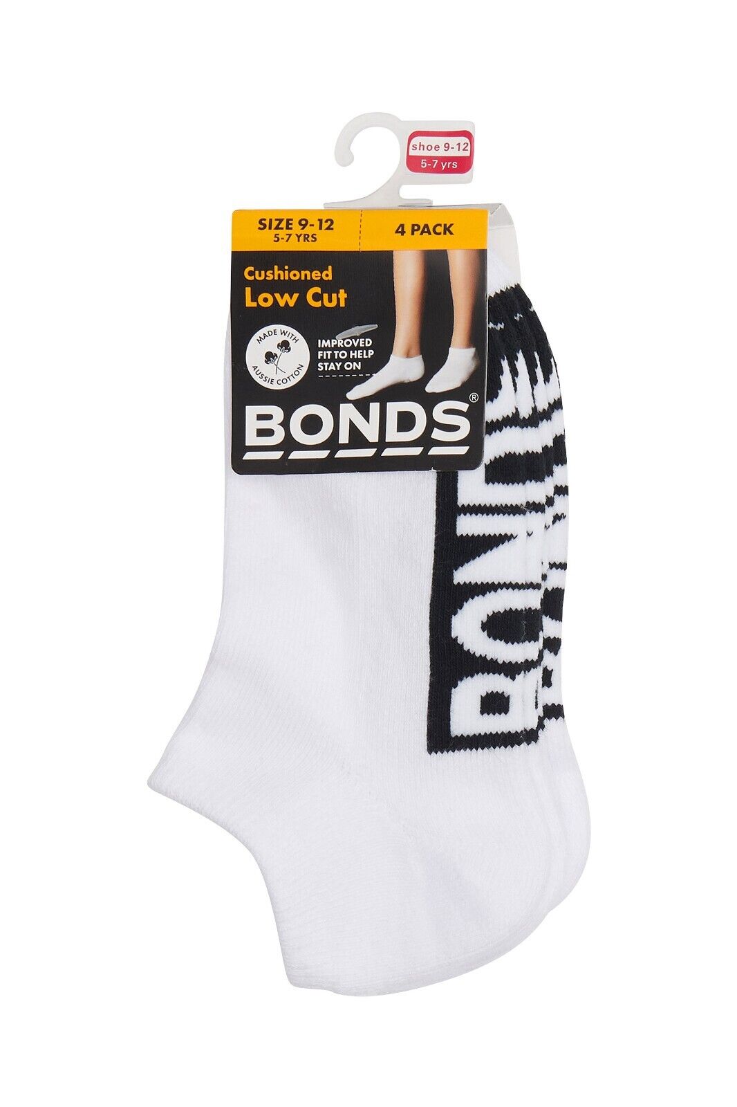 Bonds Kids Logo Cushioned Low Cut Socks Cotton Comfy Cushioning 4 Pack RXTV4W
