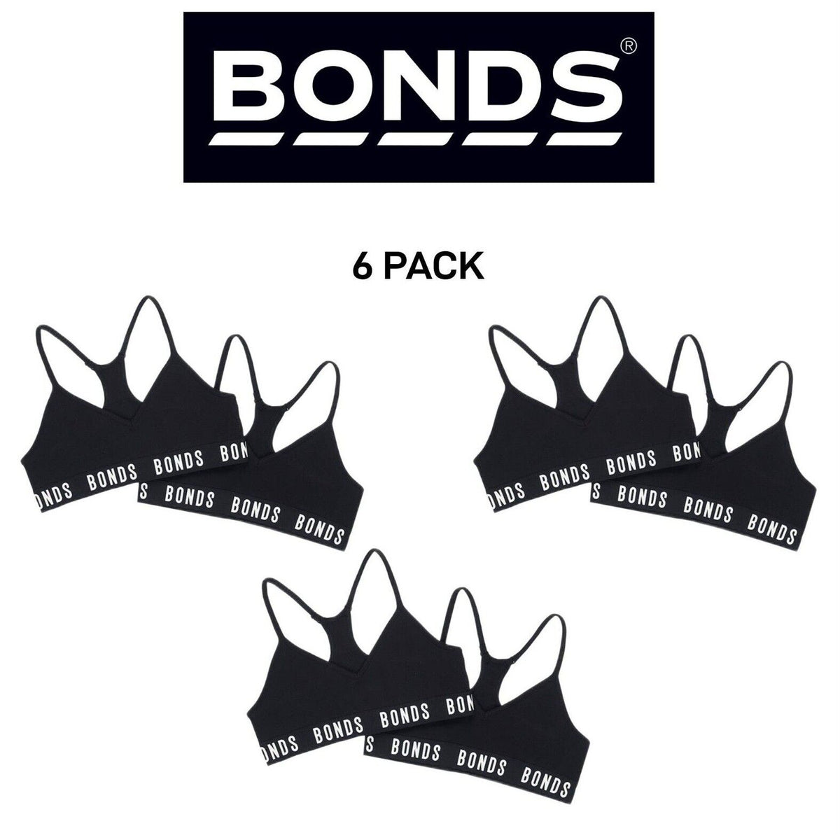 Bonds Girls Super Stretchies Racer Crop Double Layered Front 6 Pack UXNK2A