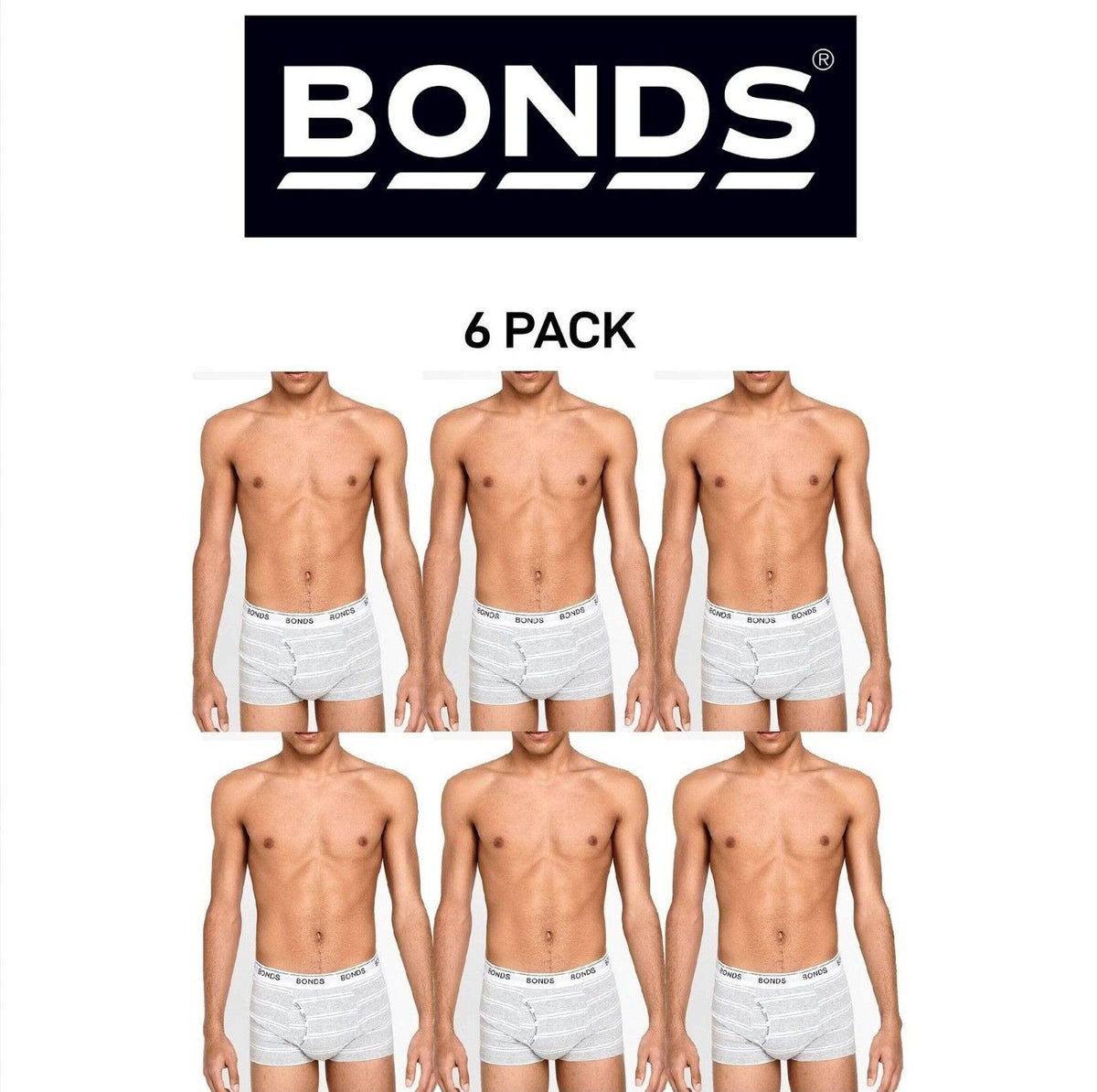 Bonds Mens Guyfront Trunk Ultra Soft Elastic Waistband Seam Free 6 Pack MX3K
