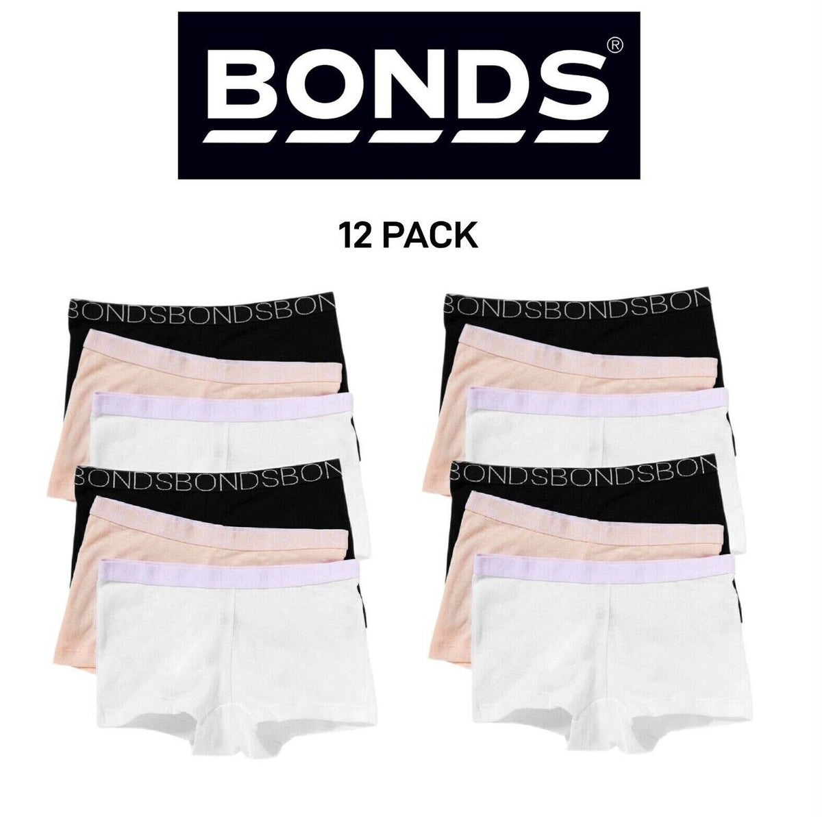 Bonds Girls Plain Shortie Ultra Soft Comfortable Cotton Durable 12 Pack UXRV3A