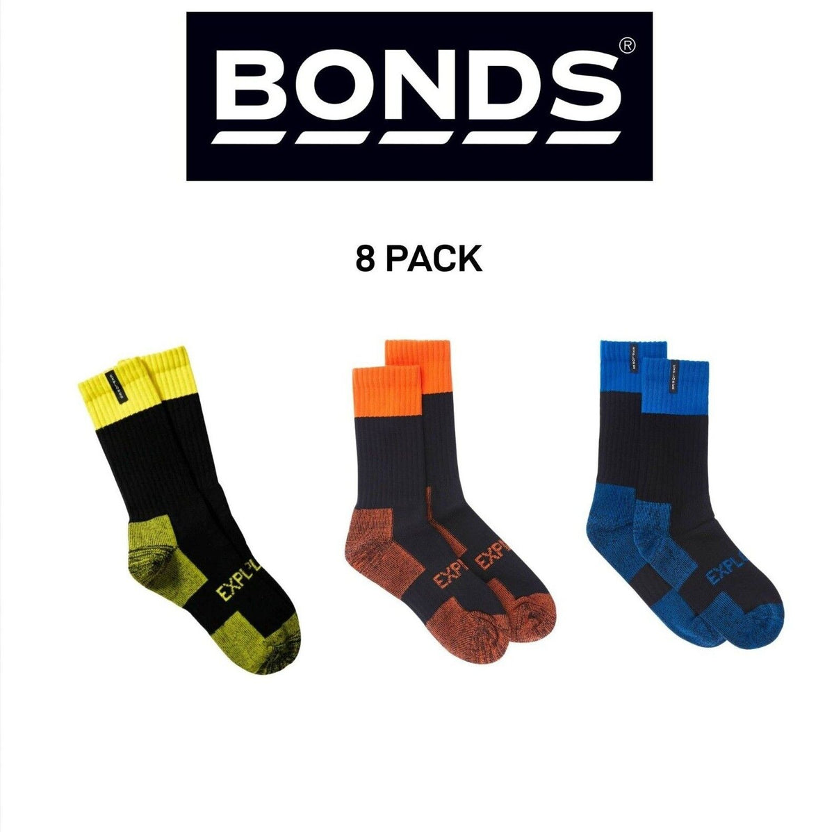 Bonds Mens Explorer Tough Work Durable Dual Layer Cotton 8 Pack SYNJ2W