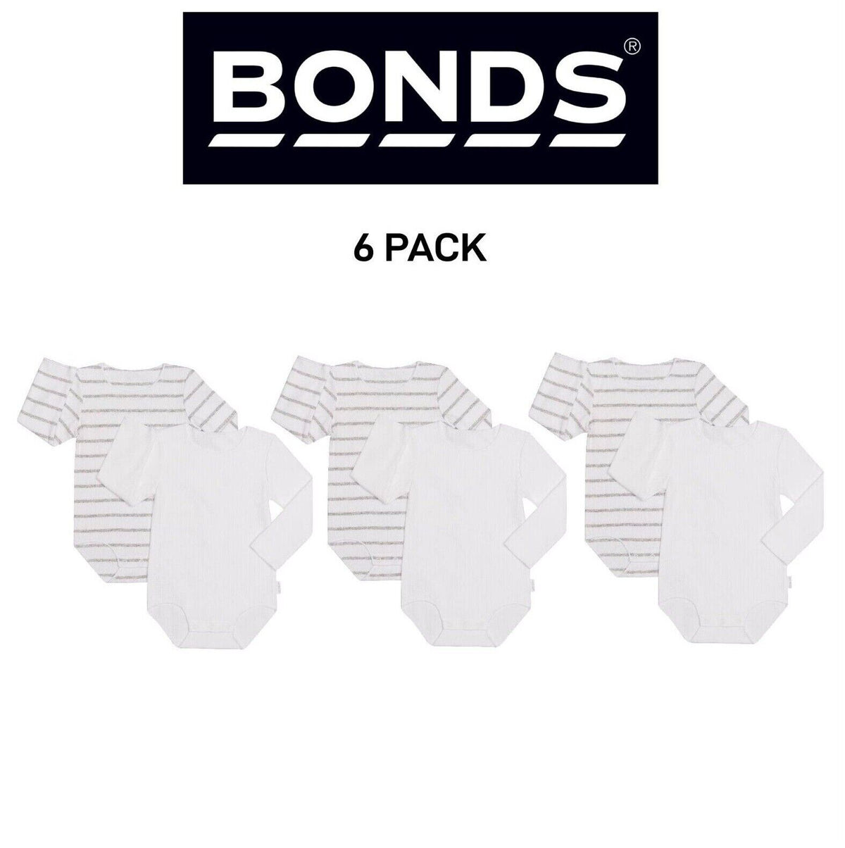 Bonds Baby Wonderbodies Long Sleeve Bodysuit Soft Warm and Covered 6 Pack BX47A