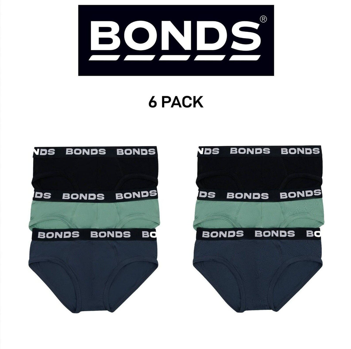 Bonds Mens Total Package Brief Moisture Wicks & Anti Chafe Panel 6 Pack MWF73A