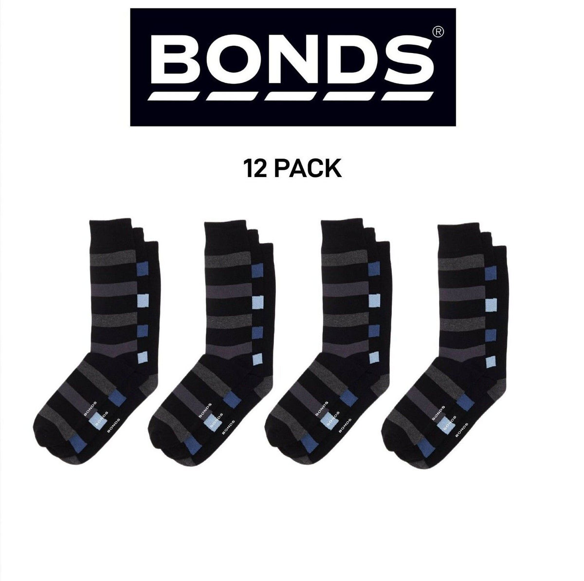 Bonds Mens Business Crew Socks Soft Grip Stretchy Durable Comfort 12 Pack S8311C