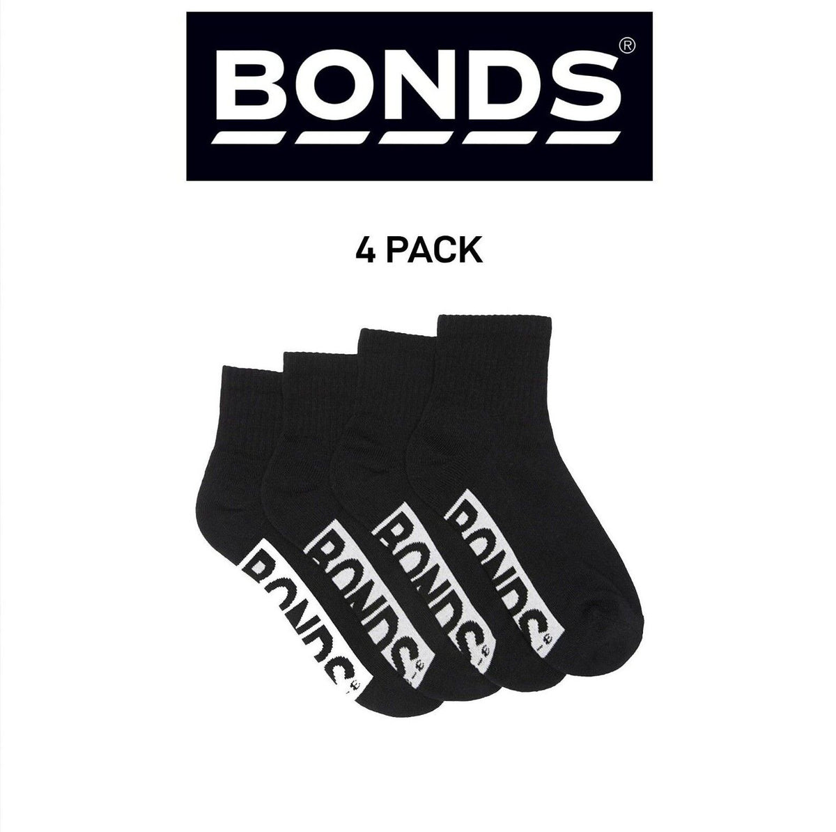 Bonds Kids Logo Cushioned Quarter Crew Sock Thickness & Comfiness 4 Pack RXTW4W