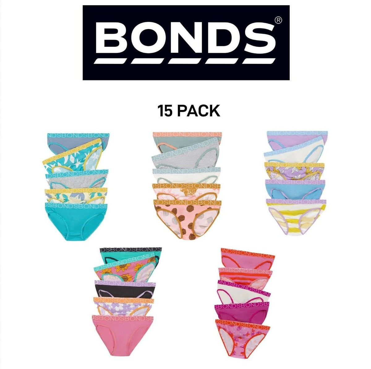 Bonds Girls Bikini Soft and Stretchy Perfect Everyday Coverage 15 Pack UWNV5A