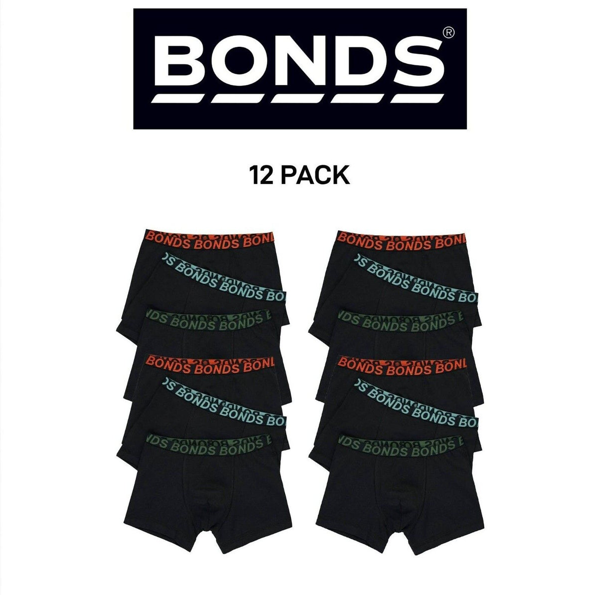 Bonds Boys Trunk Sport Moisture Wicking Cool Dry Comfort Covered 12 Pack UWKN3A