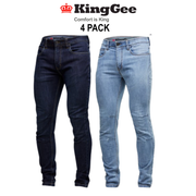 KingGee 4 PAck  Urban Coolmax Denim Slim Jeans Cotton Comfortable Gusset K13006