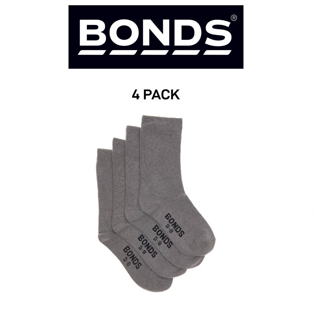 Bonds Kids School Oxford Crew Socks Comfort and Serious Softness 4 Pack R6074W