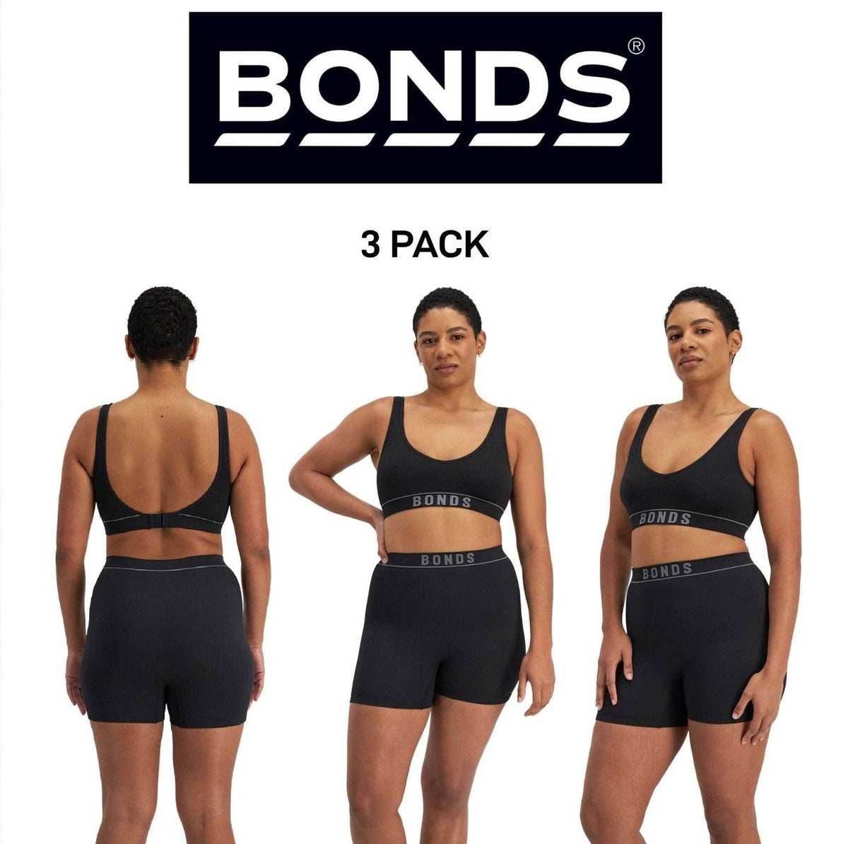 Bonds Womens Retro Rib Seamless Short Flattering and Supportive Fit 3 Pack WRBN