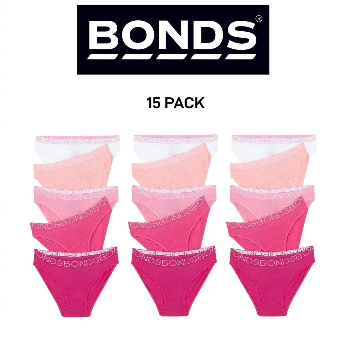 Bonds Girls Bikini Comfy Flexible Coverage Lightweight Breathable 15 Pack UWCE5A