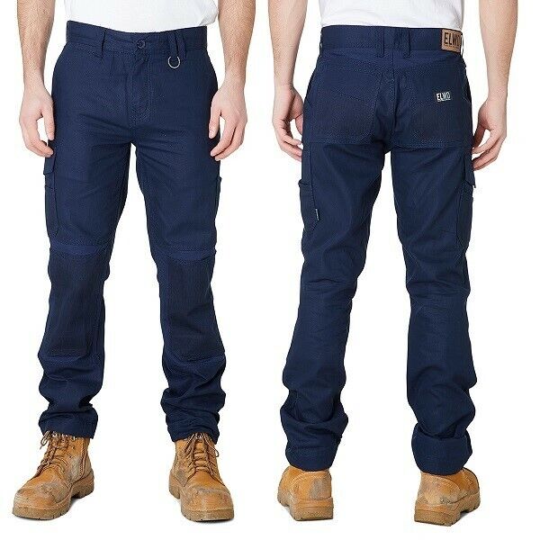 Mens Elwood Work Utility Pants Knee Panels Canvas Tradie Phone Pocket EWD101