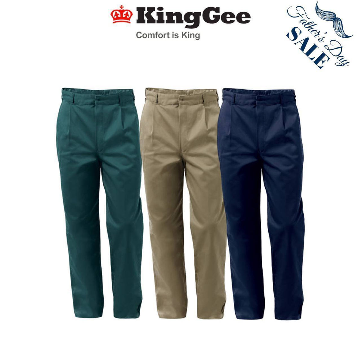 FATHER'S DAY SALE! KingGee Mens Steel Tuff Drill Pants Pleat Trousers K03010