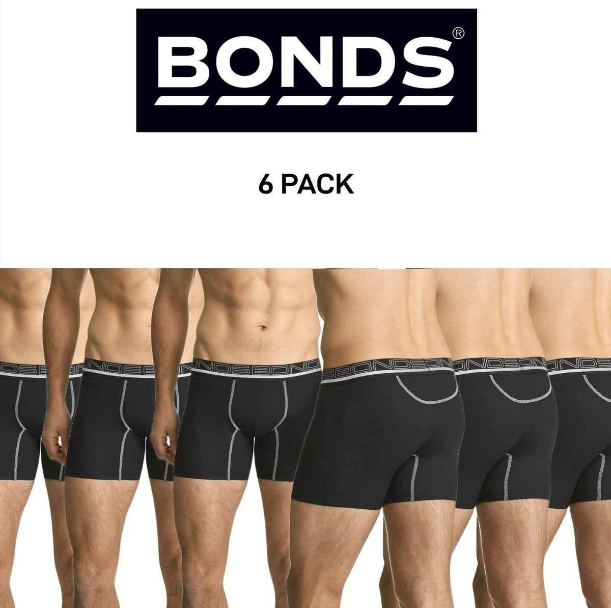 Bonds Mens Active Mid Trunk Super Breathable Reflective Waistband 6 Pack MZEUA