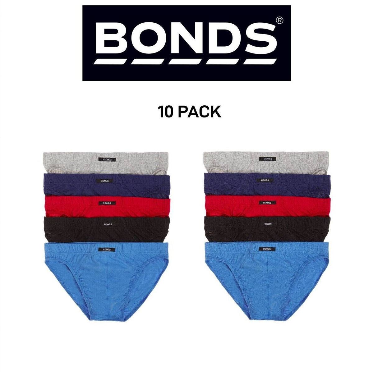Bonds Mens Action Briefs Underwear Soft Cotton & Encased Elastic 10 Pack M8OS5I