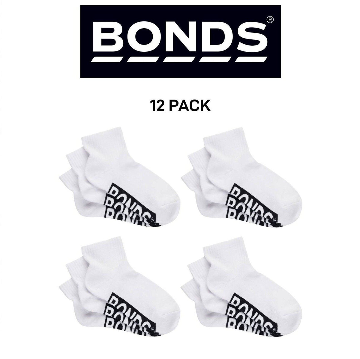 Bonds Womens Logo Cushioned Quarter Crew Comfy Cushioning Socks 12 Pack LXPP3N