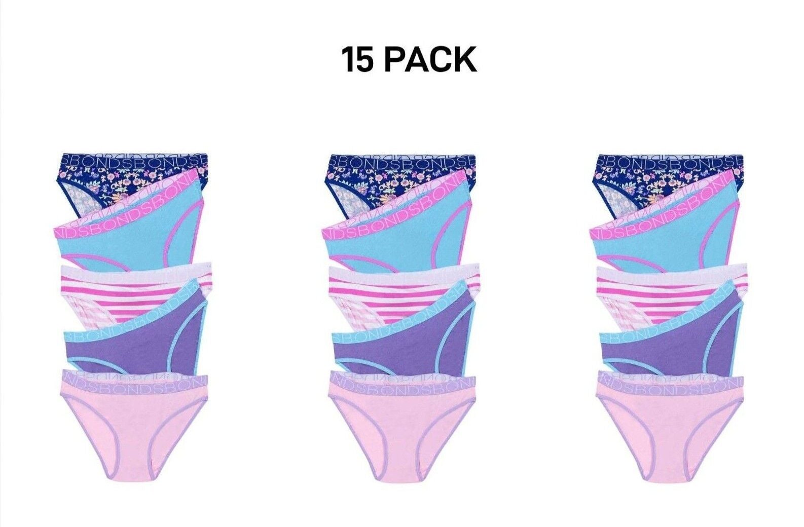 Bonds Girls Bikini Soft and Stretchy Perfect Everyday Coverage 15 Pack UWNV5A