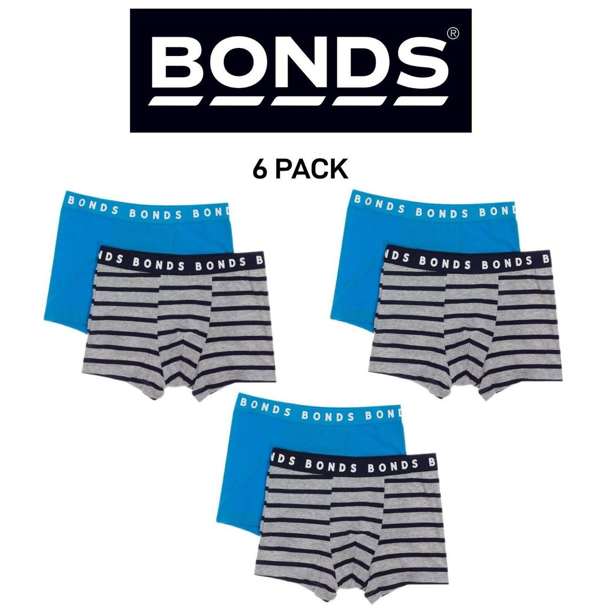 Bonds Boys Hipster Trunk Very Soft Elastic Branded Waistband 6 Pack UXDM2A