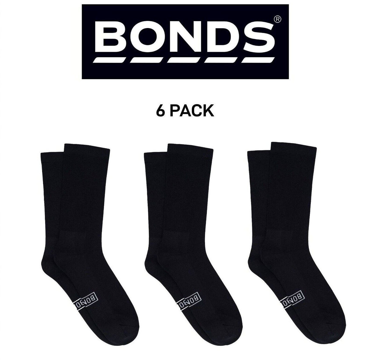Bonds Mens Originals Crew Socks Stretchy Rib Ankle Arch Support 6 Pack SXNR2N