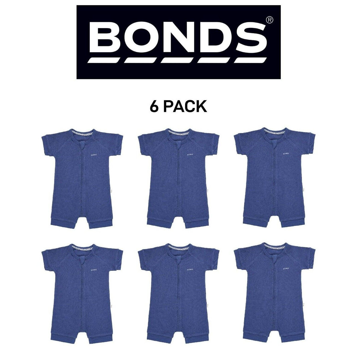 Bonds Baby Waffle Romper Soft Recycled Cotton Stretchy Fabric 6 Pack BWRNA