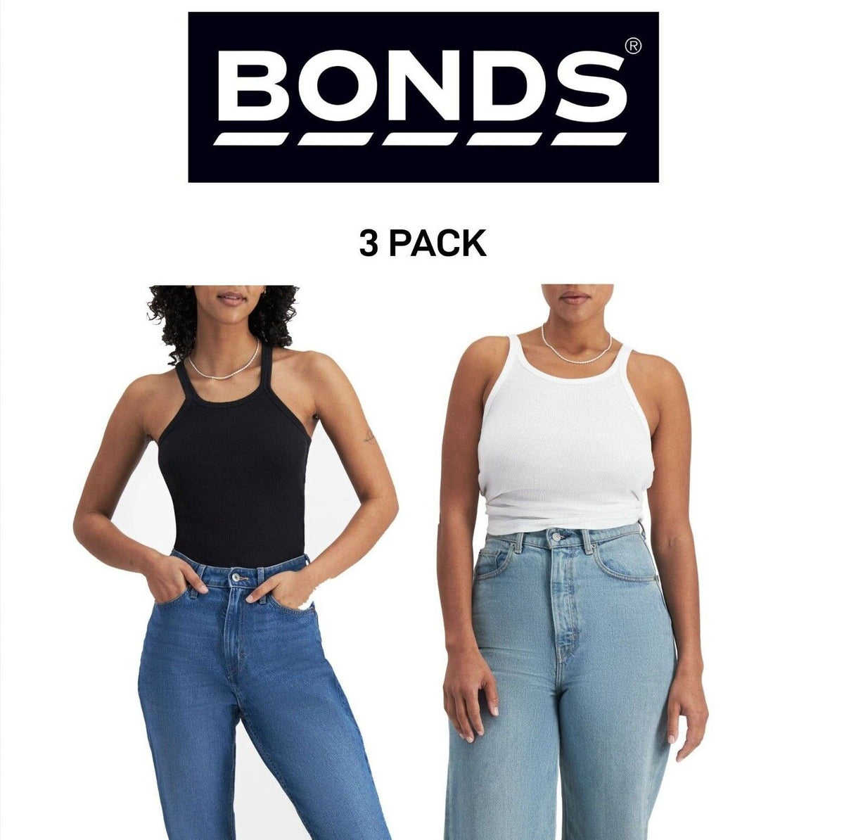 Bonds Womens Organic Chesty Singlet Flat-locked Side Seam Cotton Rib 3 Pack WTHY