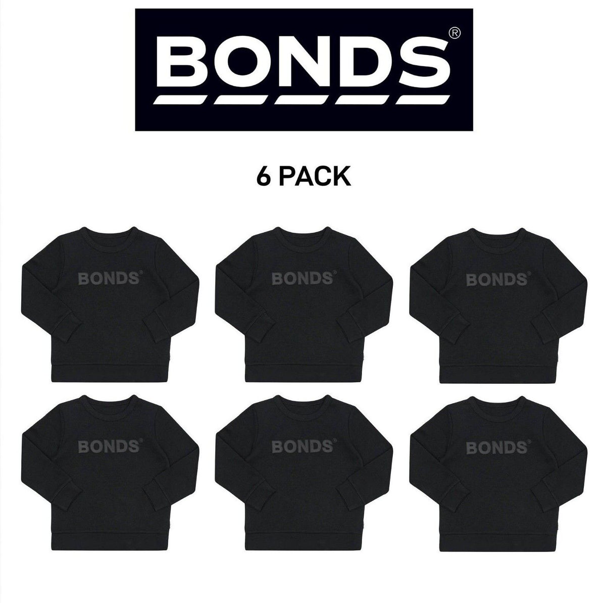 Bonds Kids Tech Sweats Pullover Soft Knitted Warm Cotton Poly Blend 6 Pack KVQTK