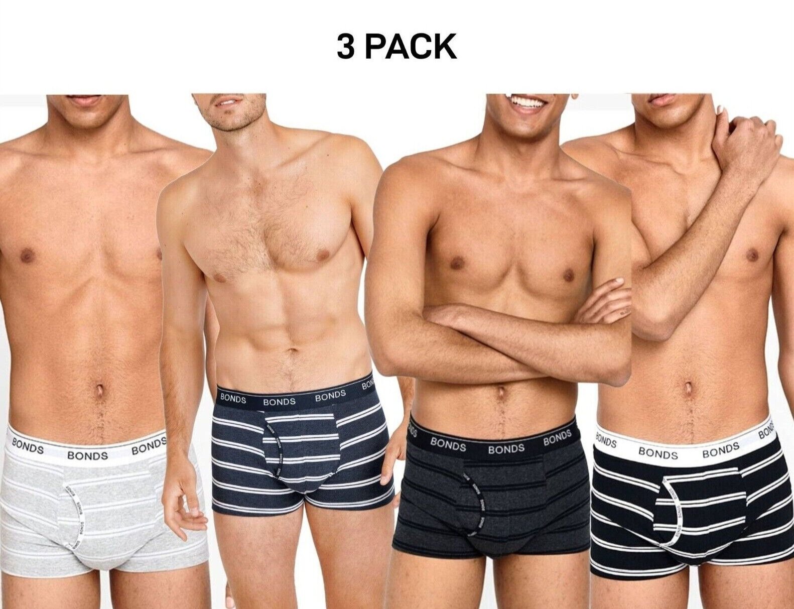 Bonds Mens Guyfront Trunk Ultra Soft Elastic Waistband Seam Free 3 Pack MX3K