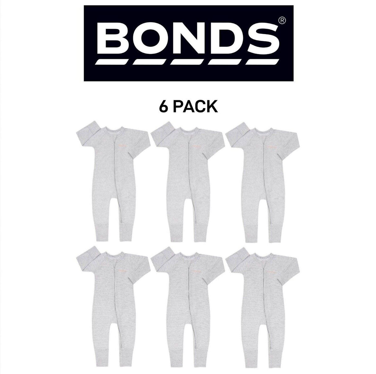 Bonds Baby Wondersuit Two-way Zip Soft Cosy & Stretchable Fabric 6 Pack BZDYM