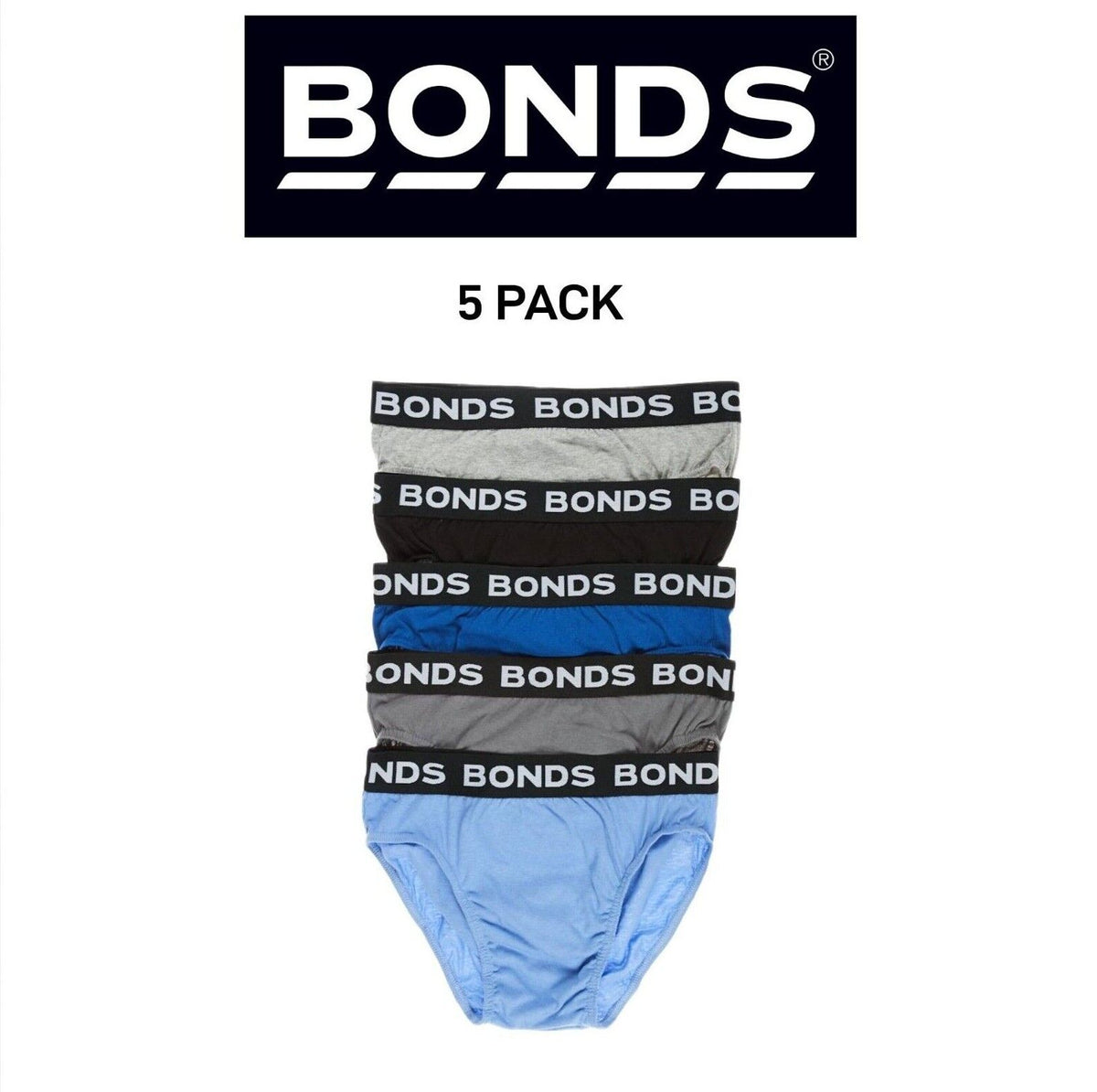 Bonds Mens Hipster Brief  Wide Comfortable Elastic Waistband 5 Pack M8DM5T