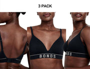 Bonds Womens Retro Rib Seamless Wirefree Tee Bra Contoured Shape 3 Pack WU8EW