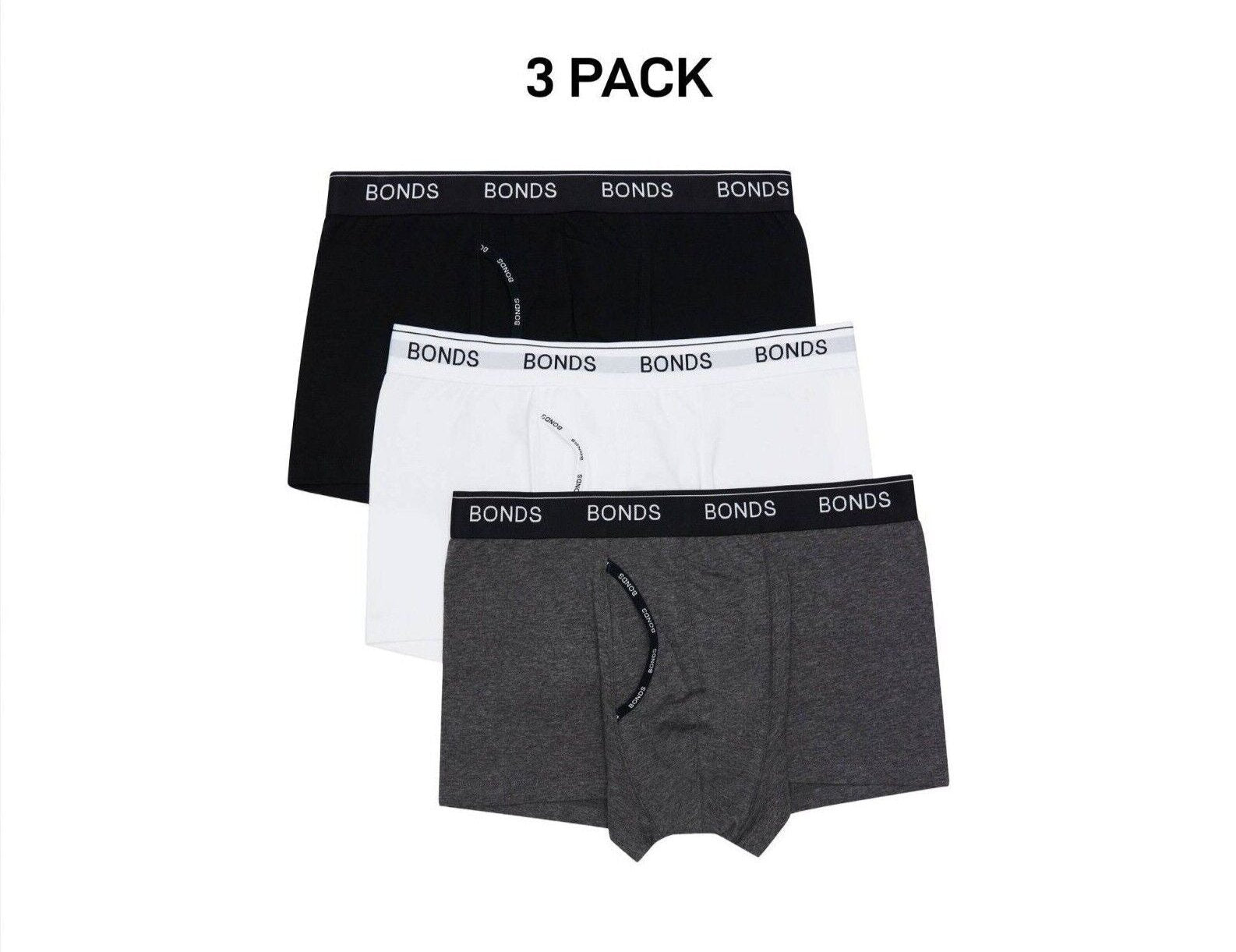Bonds Mens Guyfront Trunk Stretchy Cotton Seam free Sides Elastic 3 Pack MZ963A