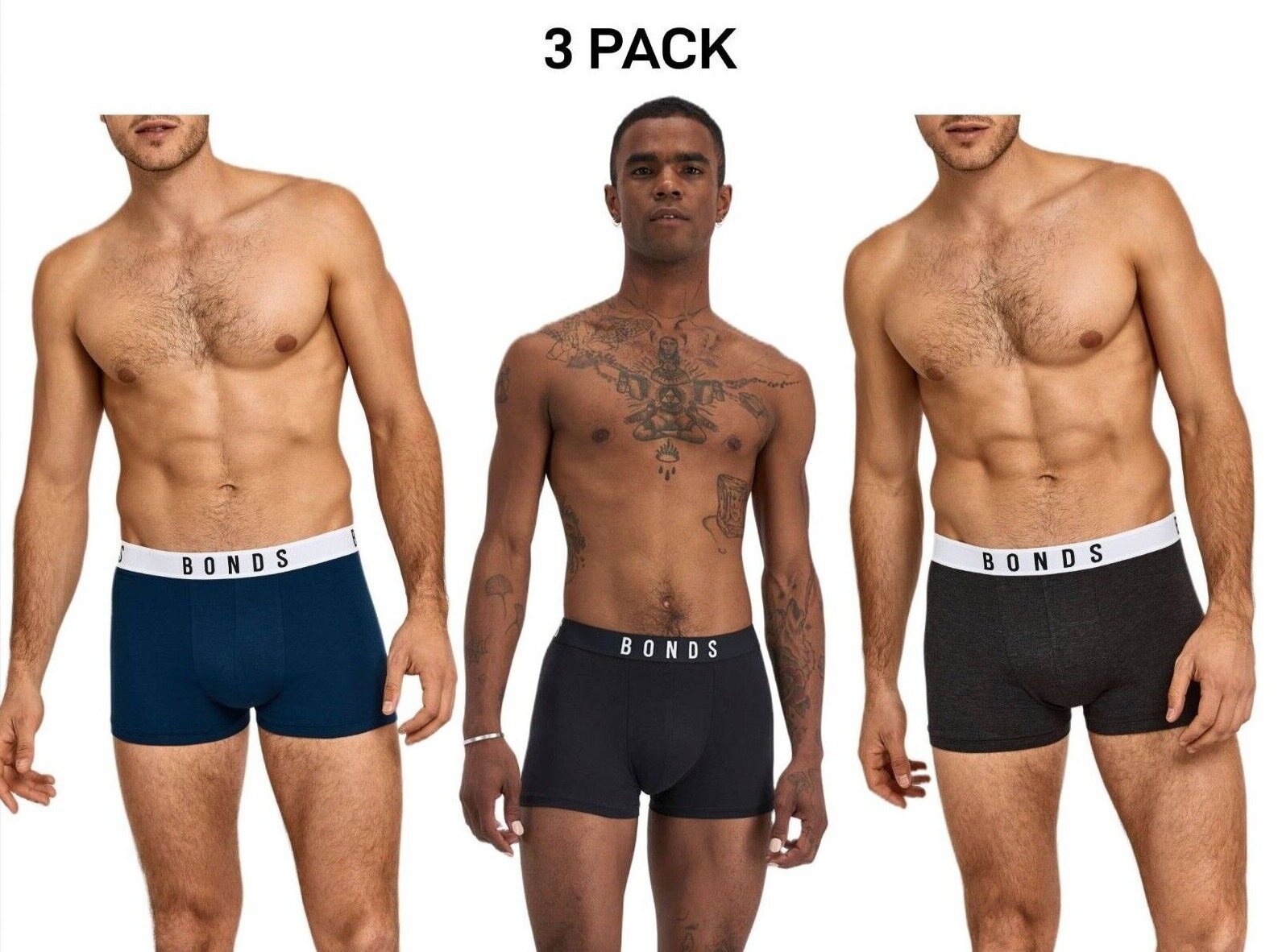 Bonds Mens Originals Trunk Super Soft Flat Seams For Comfier Fit 3 Pack MXULA