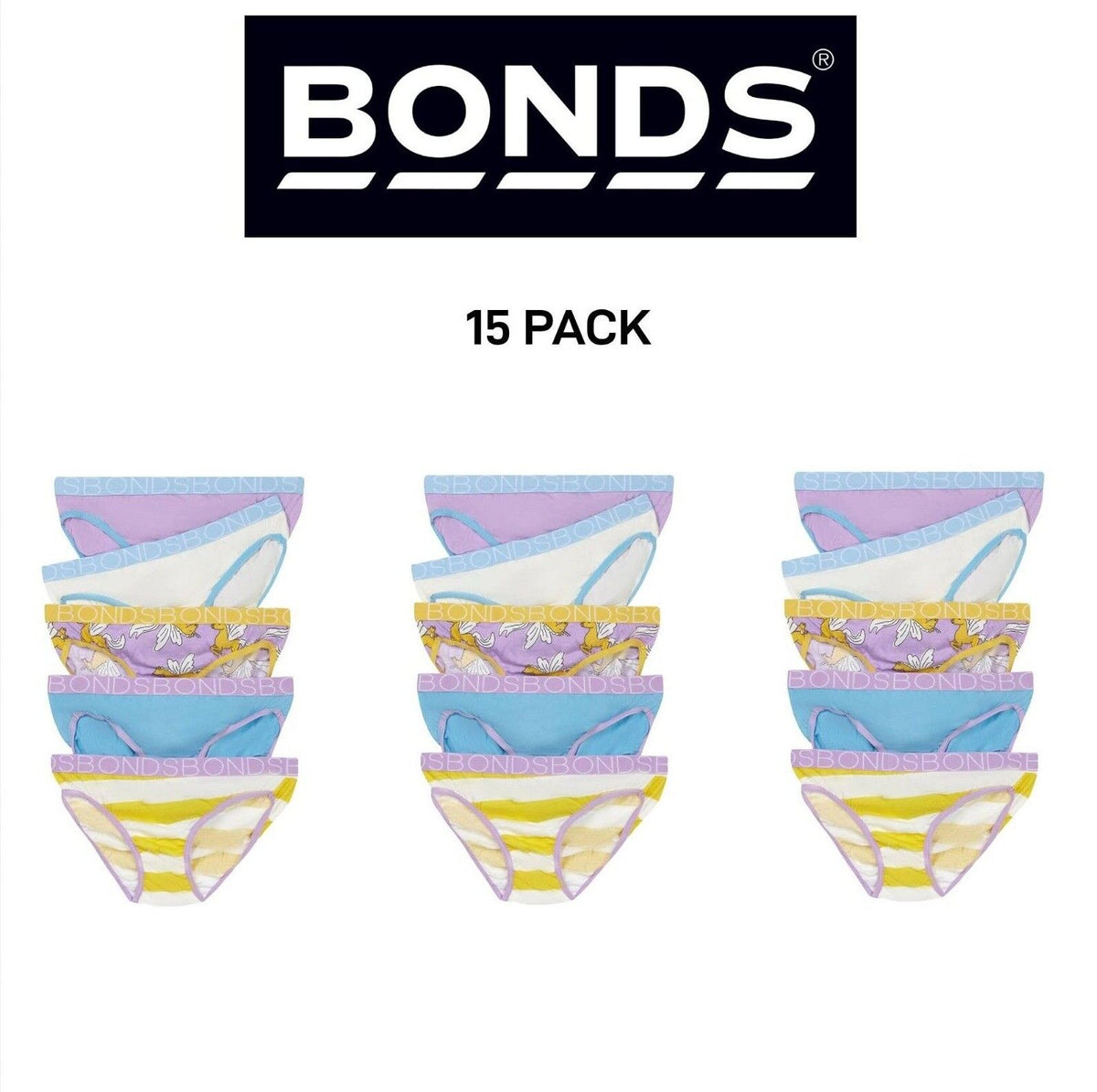 Bonds Girls Bikini Soft and Stretchy Perfect Everyday Coverage 15 Pack UWNV5A