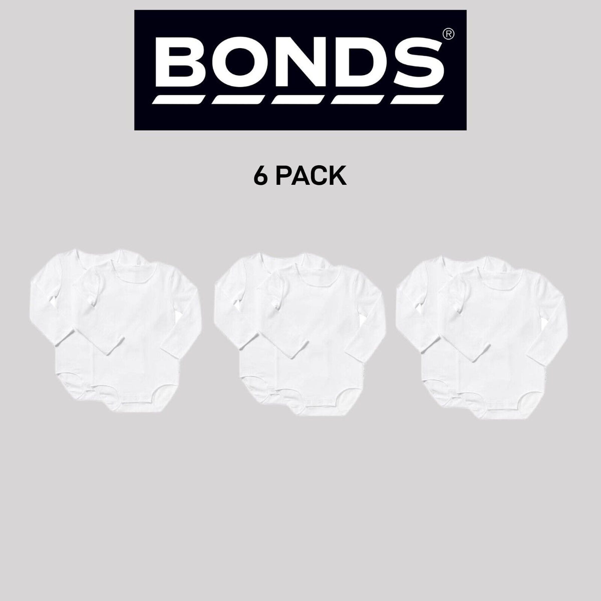 Bonds Baby Wonderbodies Long Sleeve Bodysuit Ultimate Comfort 6 Pack BY4RA