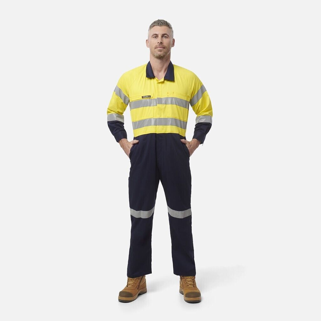 CLEARANCE! KingGee Mens Hi-Vis Drill Overalls Spliced Cotton Work Safety K51525