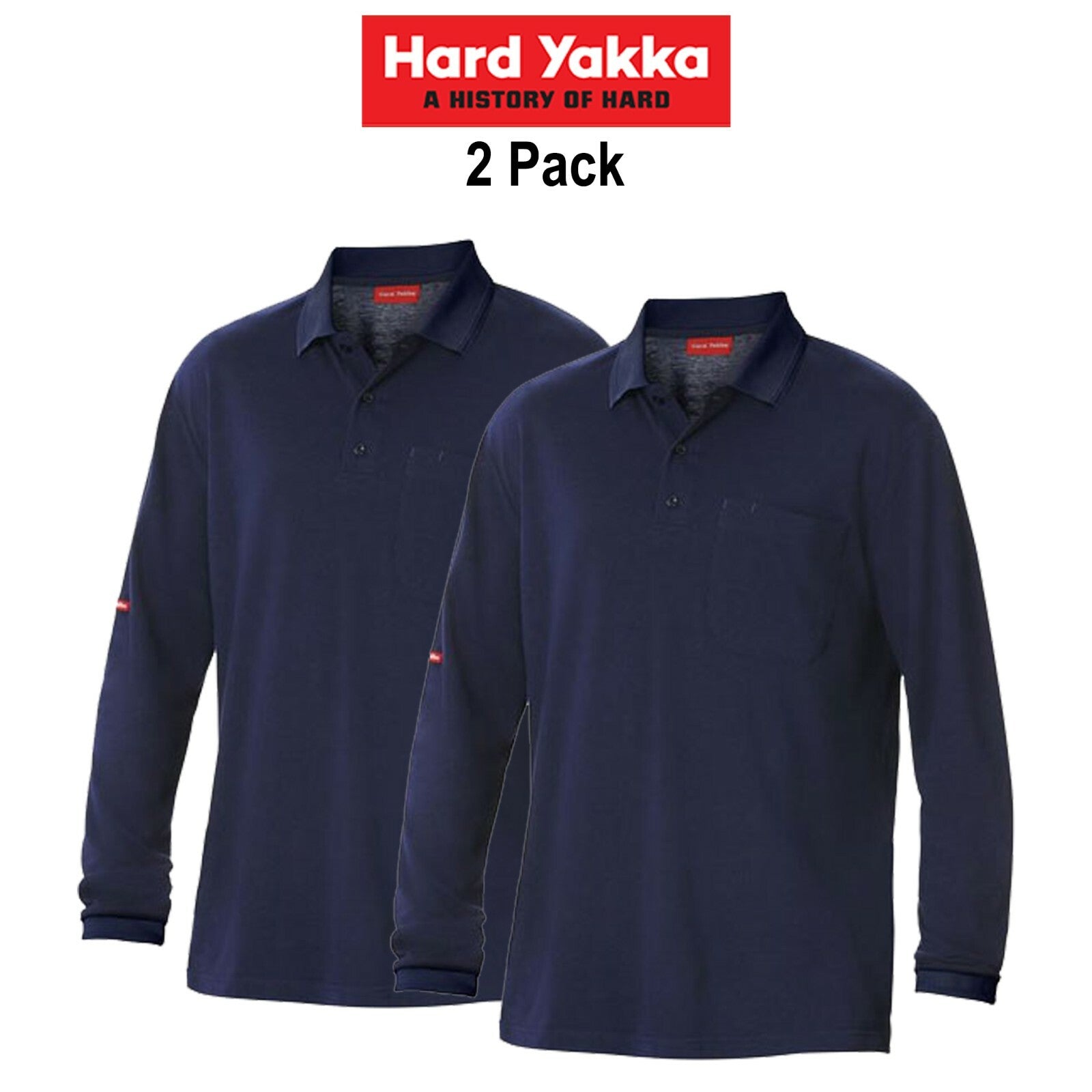 Mens Hard Yakka 2 Pack Work Shirt Cotton Pique Polo Business Long Sleeve Y11307