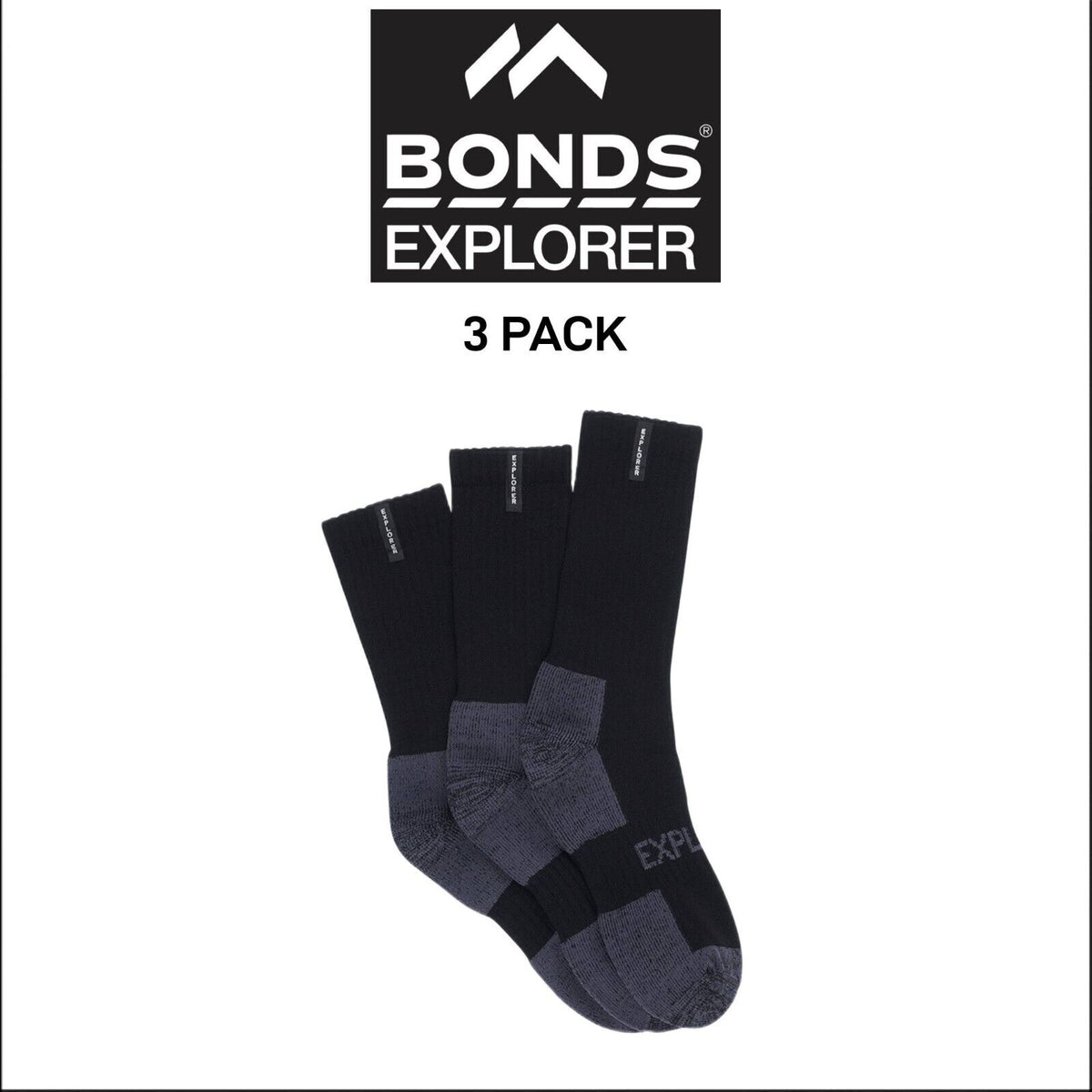 Bonds Mens Explorer Tough Work Crew Comfortable Soft Cotton Sock 3 Pack SYNH3N