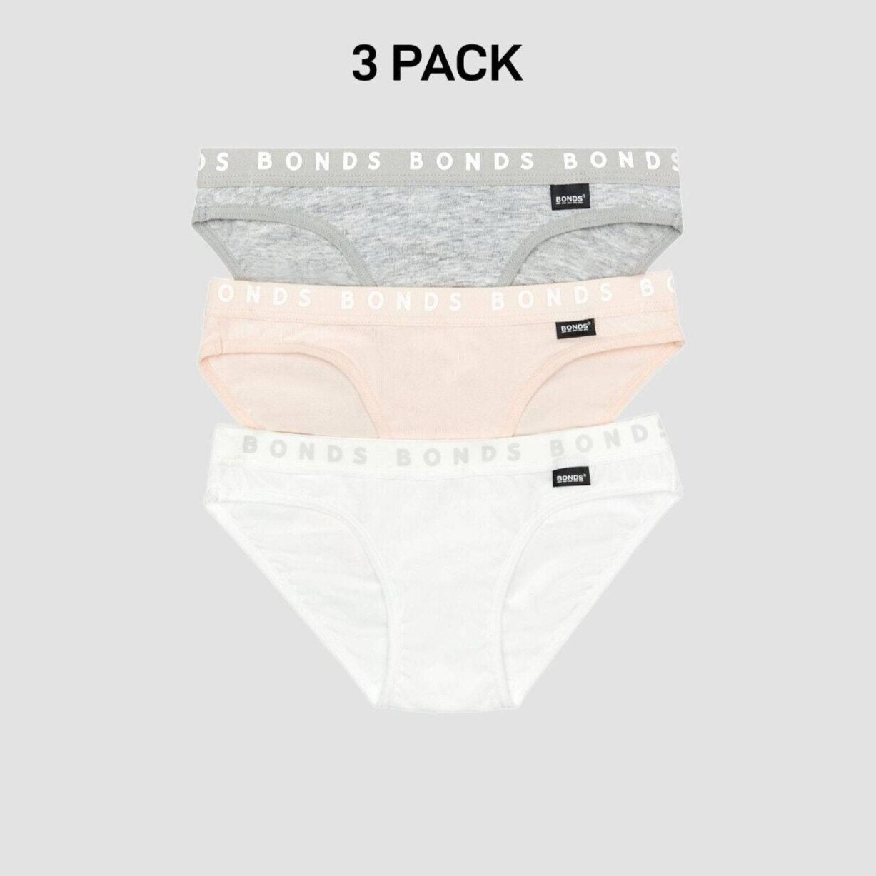 Bonds Girls Hipster Bikini Plain Comfortable Cotton Fabric 3 Pack UWPR3A