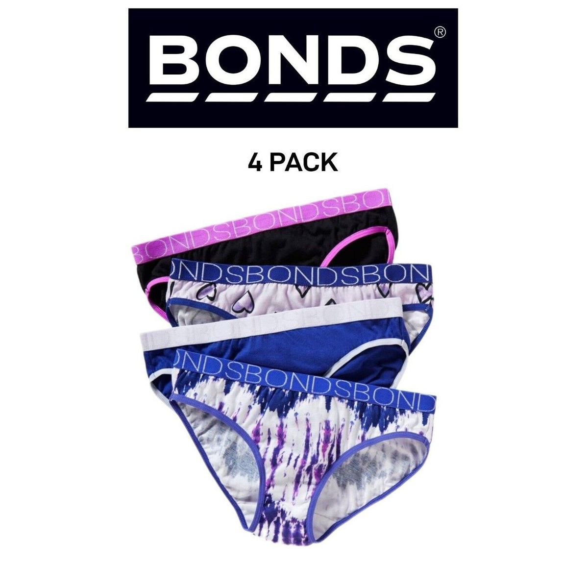 Bonds Girls Bikini Soft Breathable Cotton Comfortable Coverage 4 Pack UXYH4A