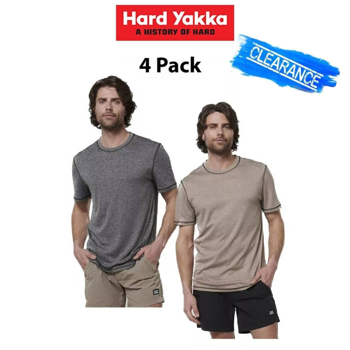 CLEARANCE! Hard Yakka Mens 4Packs Lightweight Workwear X Performance Tee Y19559