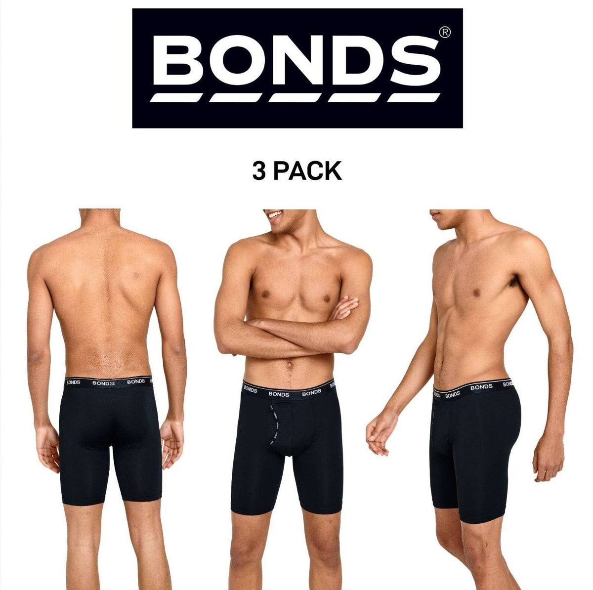 Bonds Mens Microfibre Guyfront Micro Long Trunk Comfy Cool & Dry 3 Pack MX64