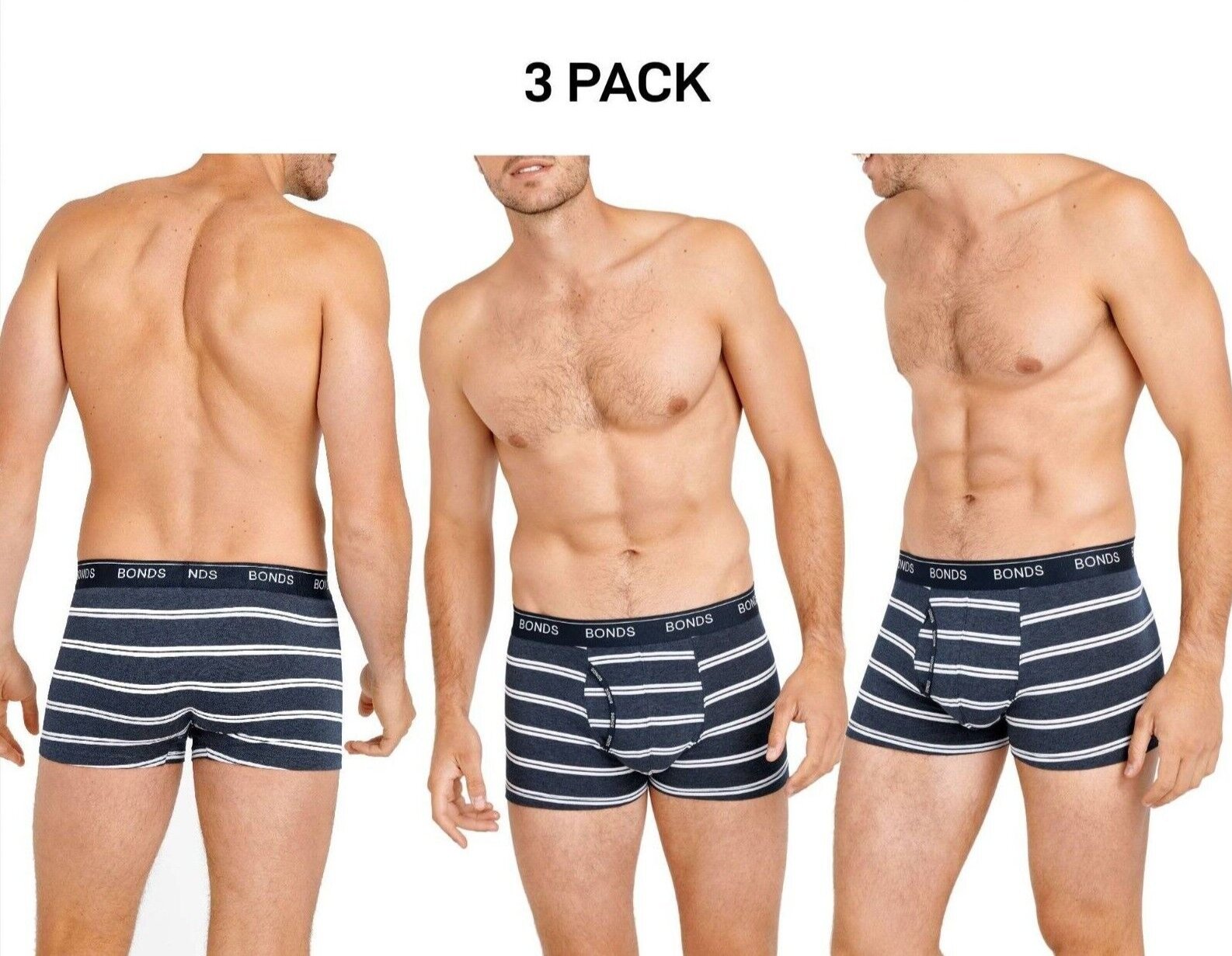Bonds Mens Guyfront Trunk Ultra Soft Elastic Waistband Seam Free 3 Pack MX3K