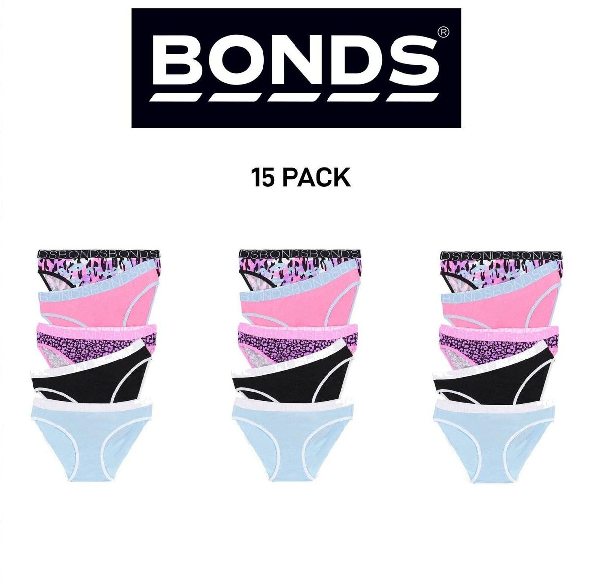 Bonds Girls Bikini Soft and Stretchy Perfect Everyday Coverage 15 Pack UWNV5A