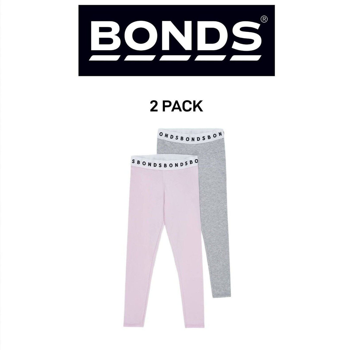 Bonds Girls Hipster Leggings Comfortable Elastic Stretchy Cotton 2 Pack KWE7K