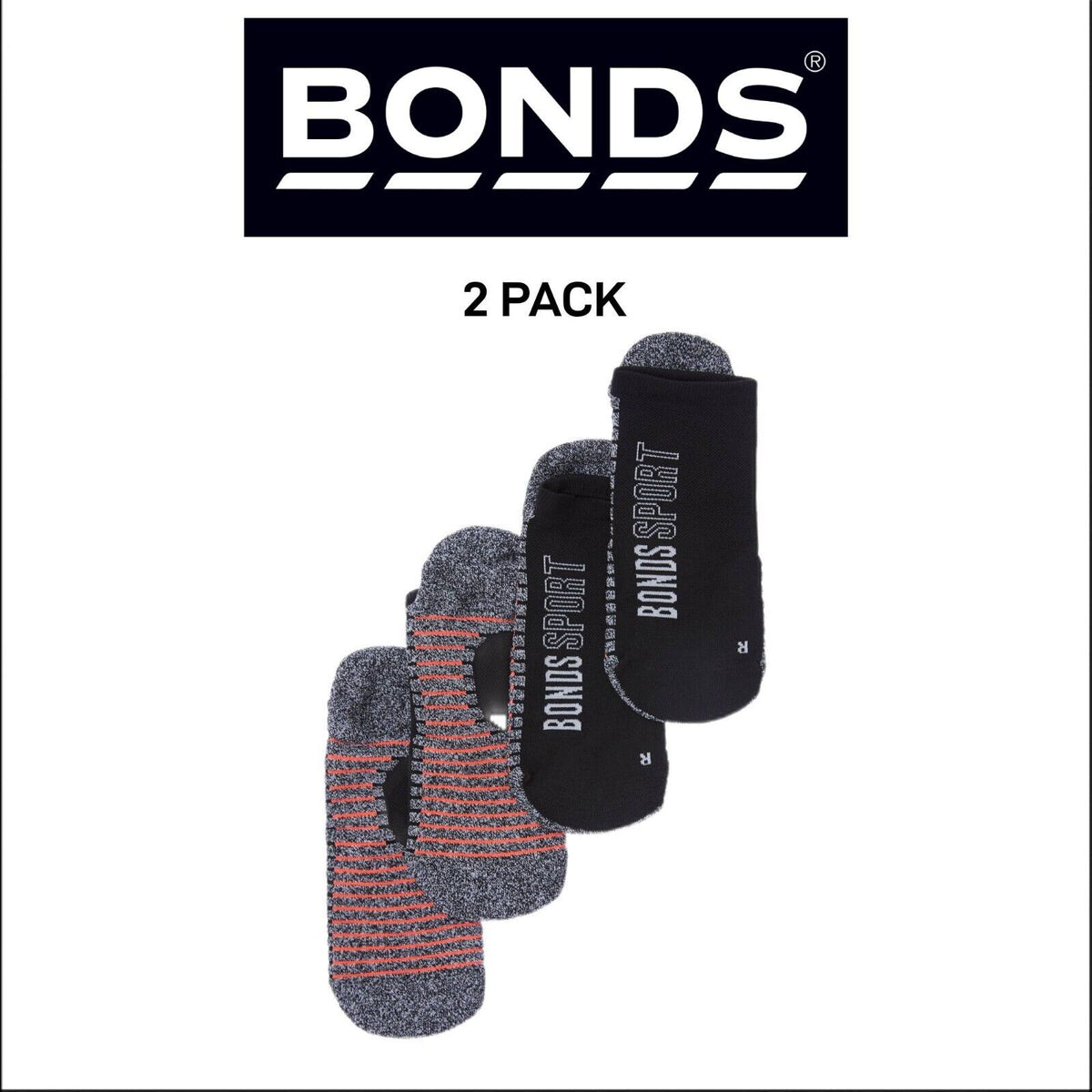 Bonds Mens Sport Tech No Show Sock Cushioned Shock-Absorbing Sole 2 Pack SYCK2N