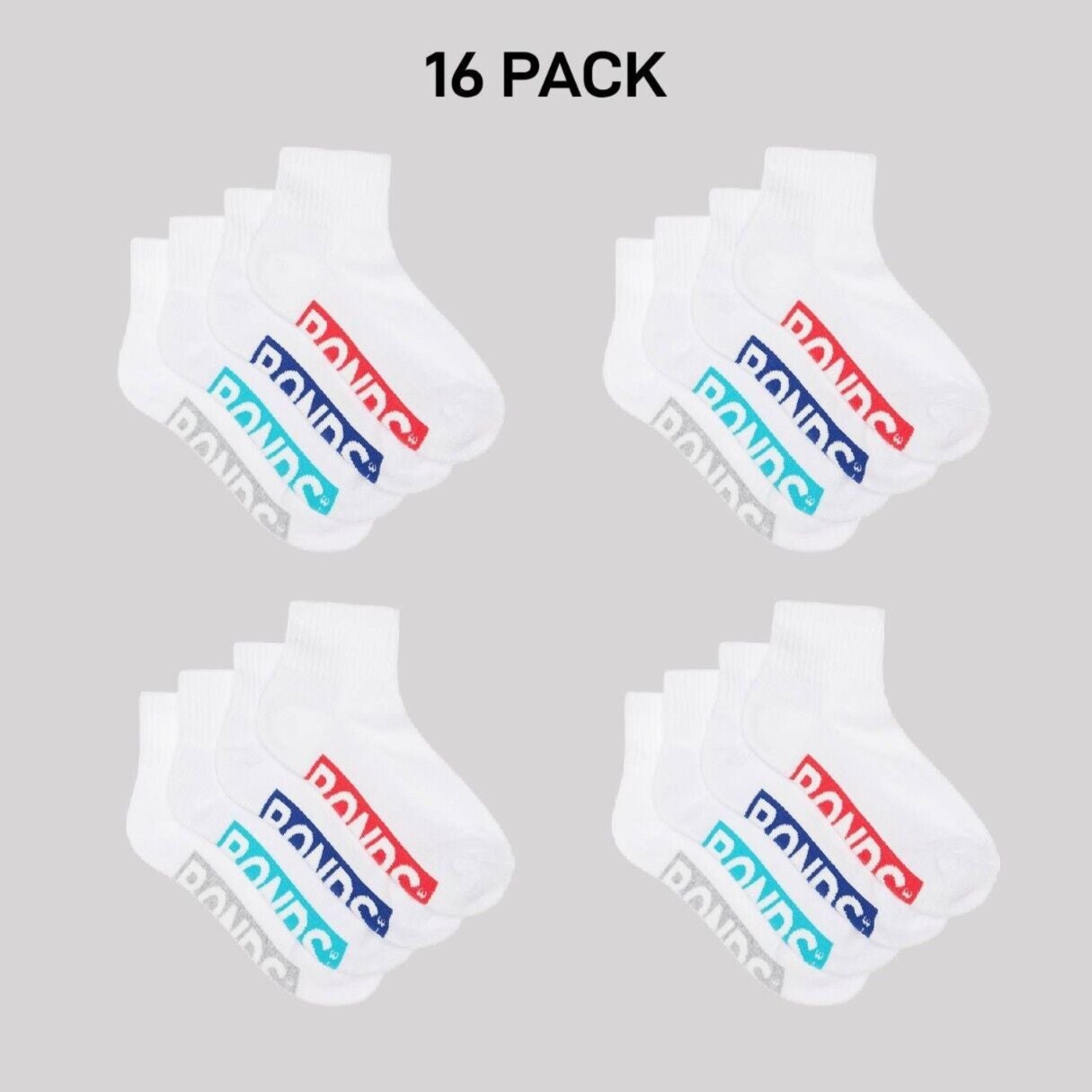 Bonds Kids Logo Light Quarter Crew Socks Comfy Mesh Cooling Zones 16 Pack RXU64W